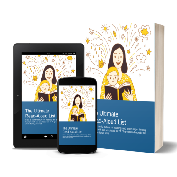 Photo of woman and small child reading a book in various device formats